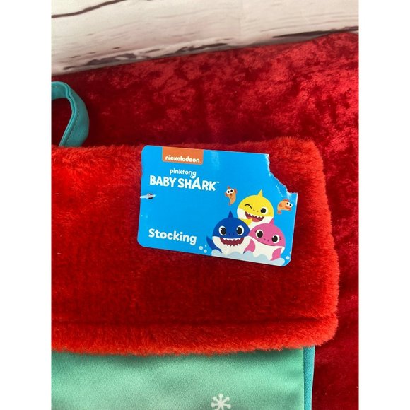 Baby Shark Christmas Stocking White Fuzzy‎ Top New 14 inch - Picture 3 of 5